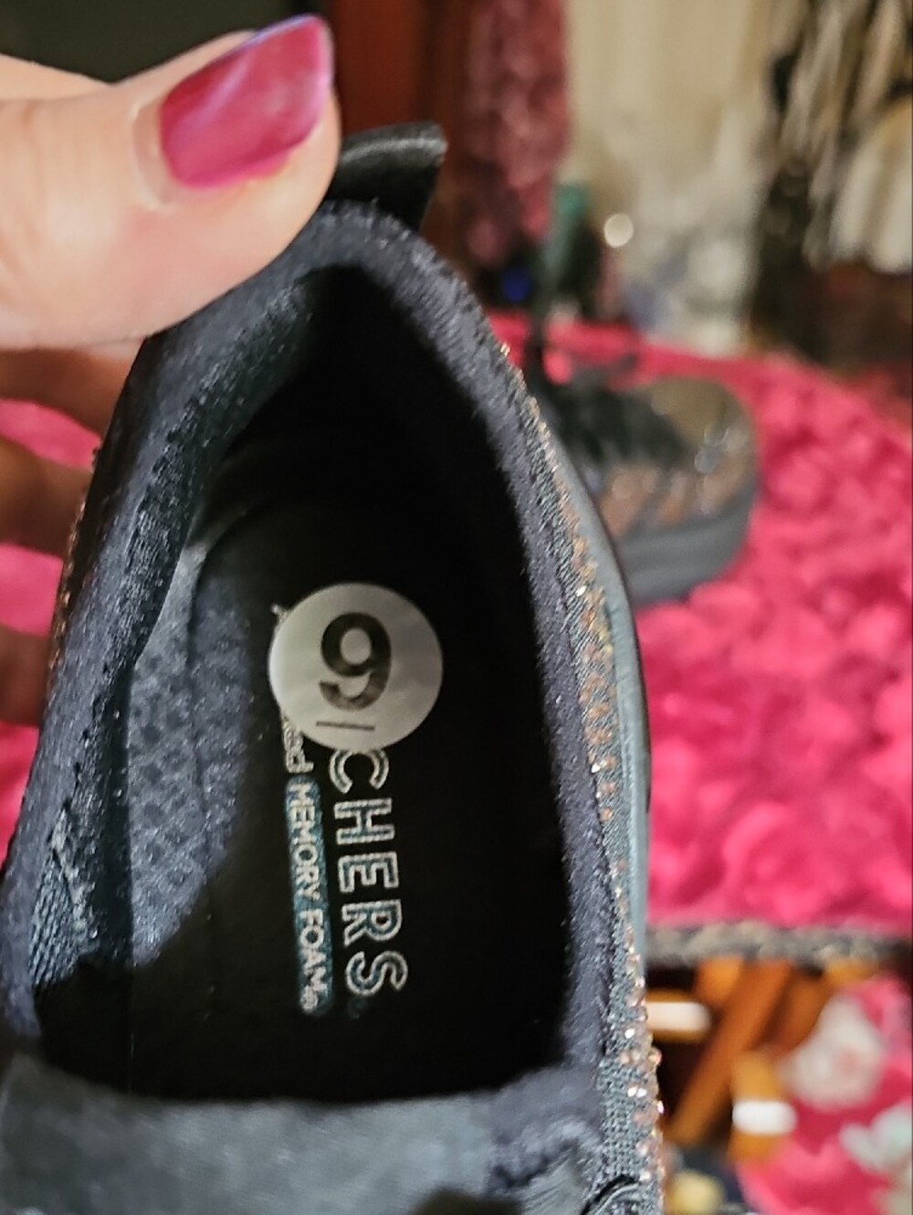 Skechers Black Sneakers with Iridescent Rhinestones - Picture 11 of 13